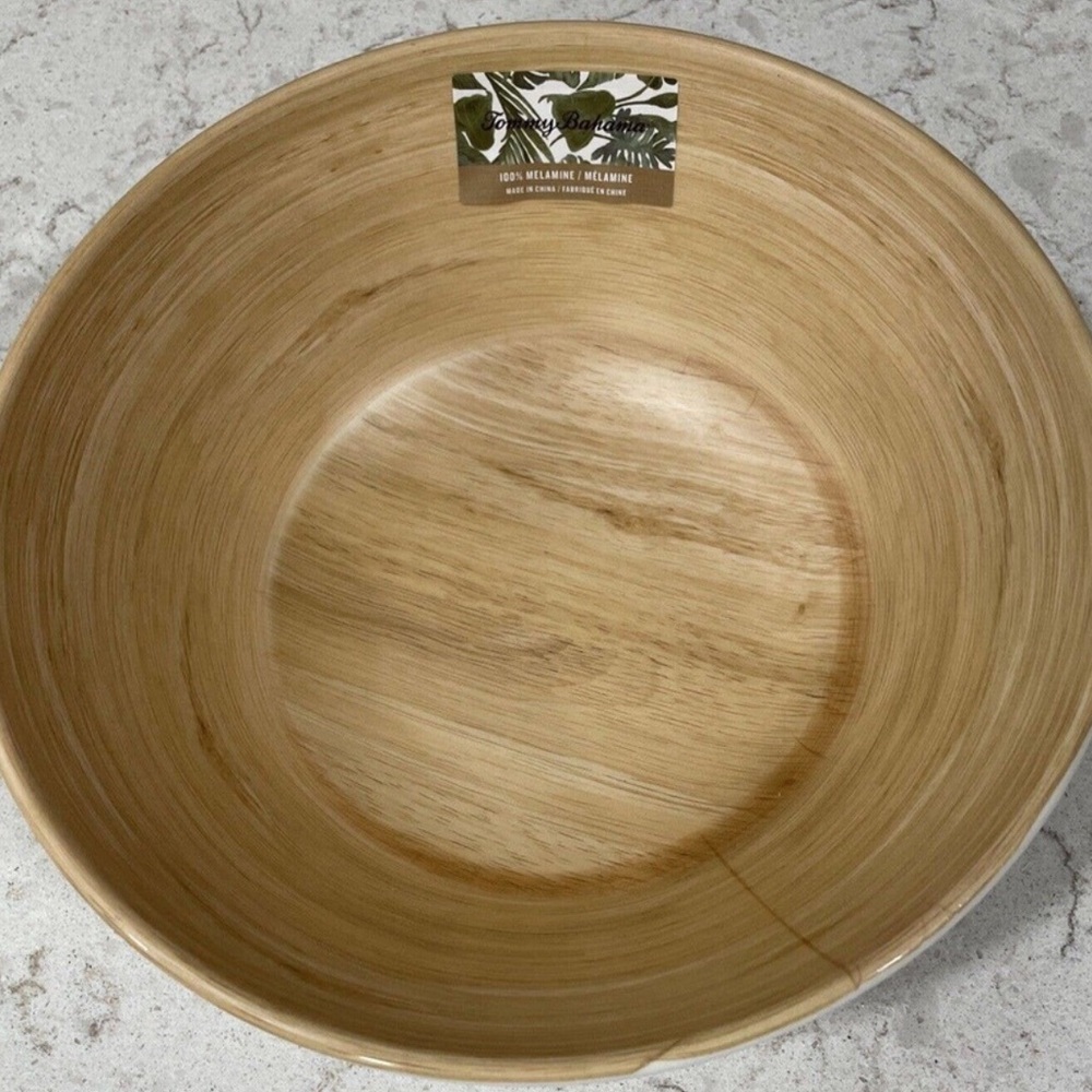 Tommy Bahama LARGE 11” Serving BOWL Wood Grain Serve Salad Natural Bamboo look